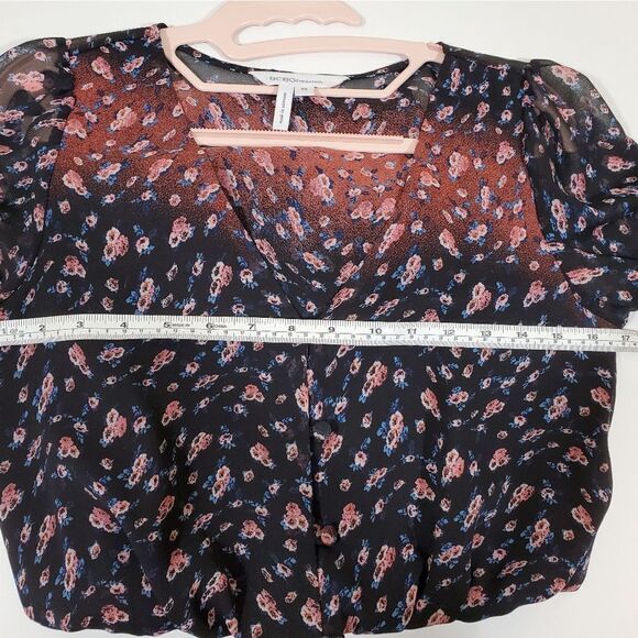 BCBGeneration Long Sleeve V Neck Floral Ombre Semi-Sheer Fall Button Up Romper - Picture 8 of 10